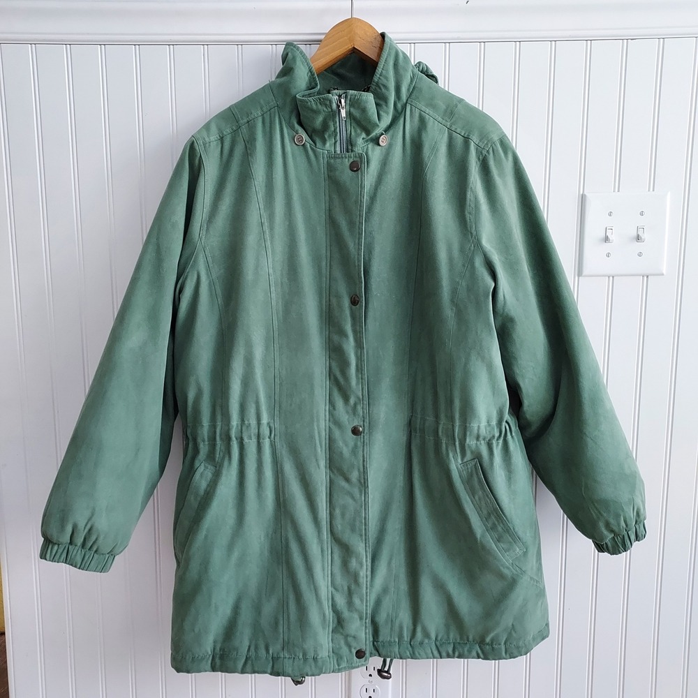 Appleseed's Women's Sage Green Suede Hooded Cinch Waist‎ Parka Jacket XL
